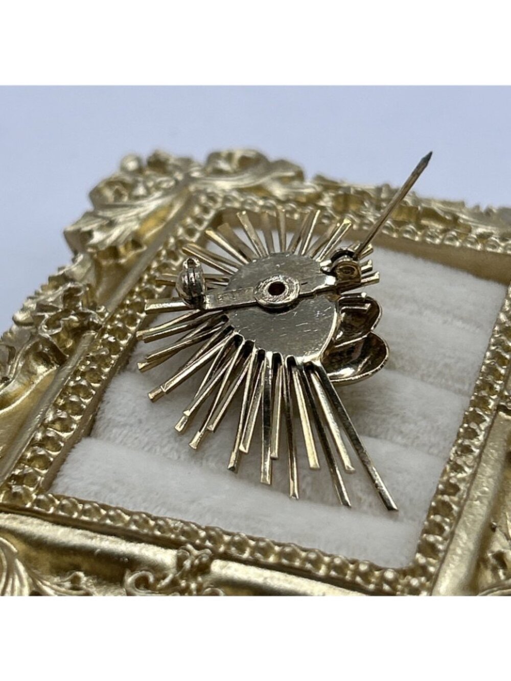 1950s Emmons Brooch Gold Tone Sunburst Faux Pearl Retro Sun Flower MCM Vintage - Picture 13 of 16